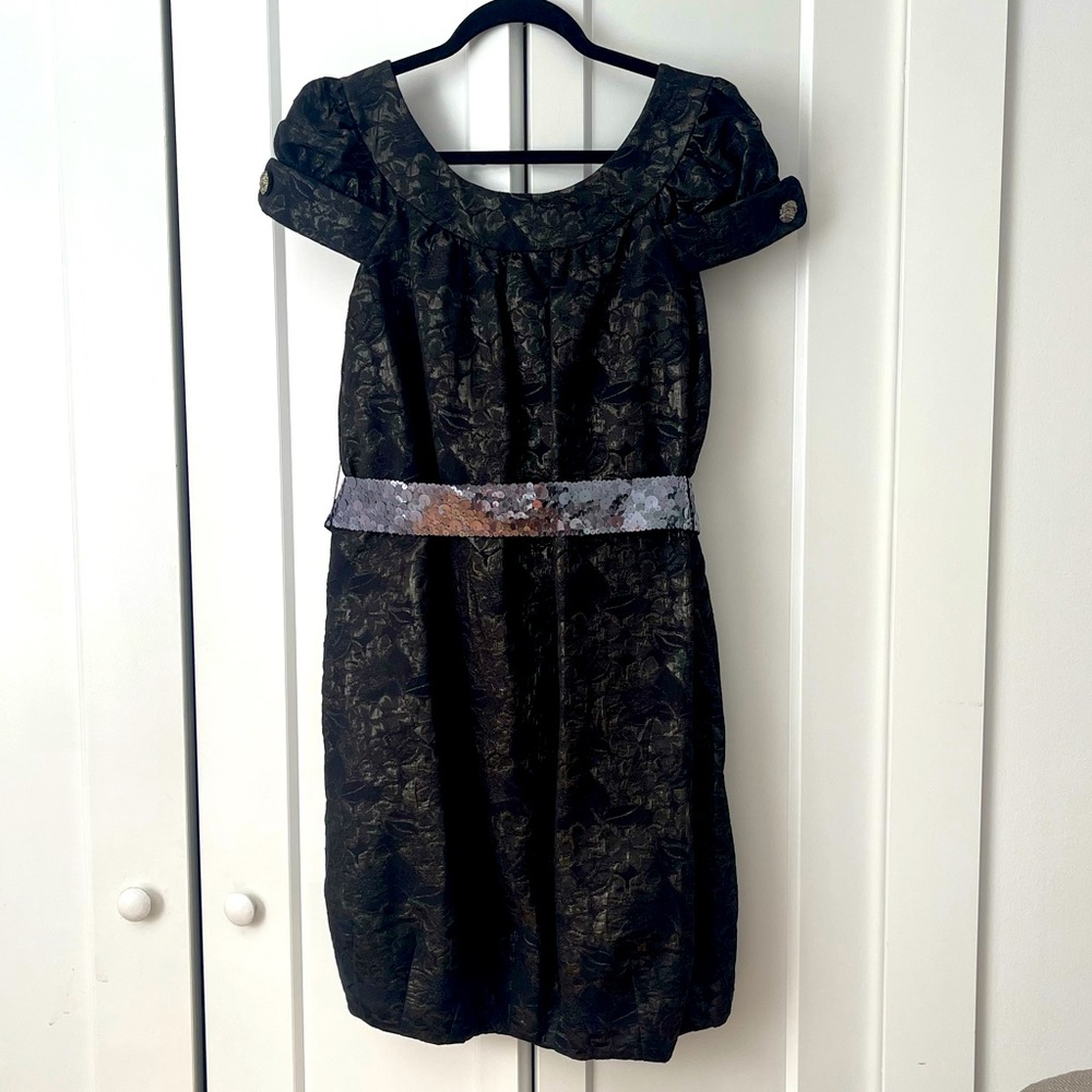 Vera Wang Jacquard Brocade  dress with Sequin Belt Size US Size 12, Euro size 46
